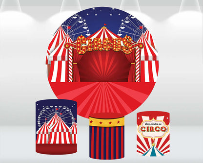 Red circus birthday party round backdrop cover kids curtain banner polyester circle background Cake table Cover
