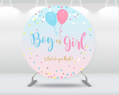 Boy or Girl Round Backdrop Bokeh Star Baby Shower Gender Reveal Party Decor Candy table Cover Elastic Circle Background