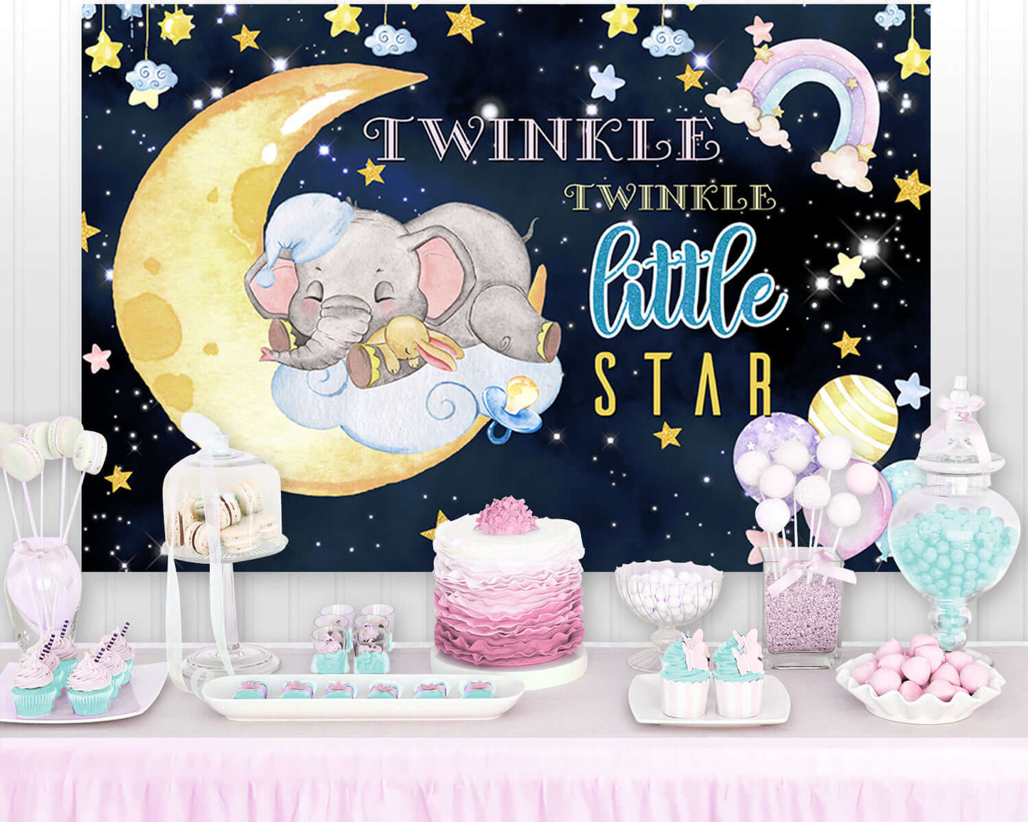 Photography Background Twinkle Little Star Sky Baby Elephant Birthday Party Backdrop For Photo Studio Prop