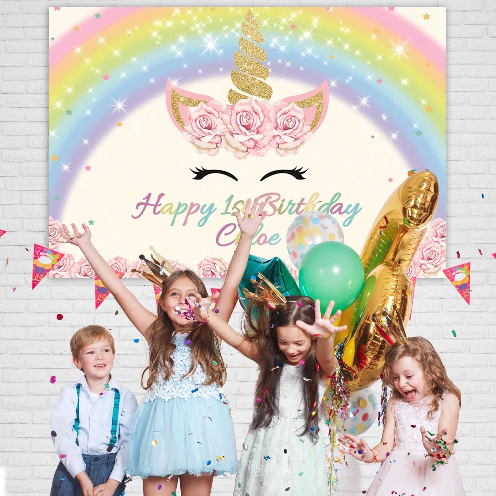 Rainbow Unicorn Backdrop Happy Birthday Party Decorations Banner for Girls  5x3ft