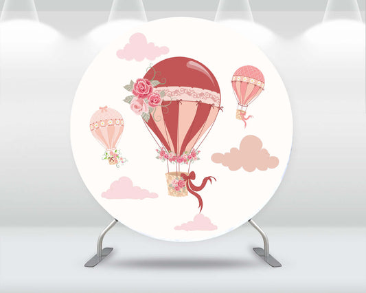 Hot Air Balloon Baby Birthday Round Circle Backdrop Decor Red Flower Girl Photography Background Cake Table Banner