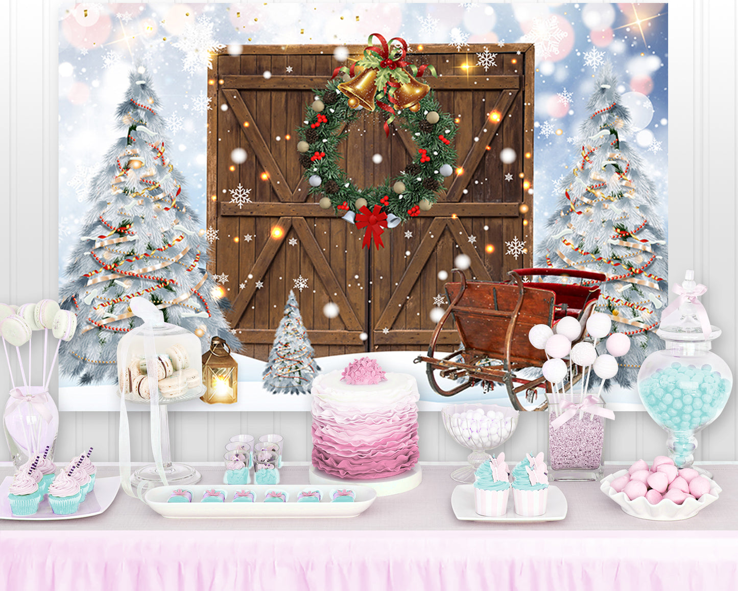 Rustic Christmas Barn Wood Door Backdrop for Photography Xmas Tree Snow Gift Wall Floor Party Photo Background Family Holiday Supplies Banner Decorations Studio Prop Pictures
