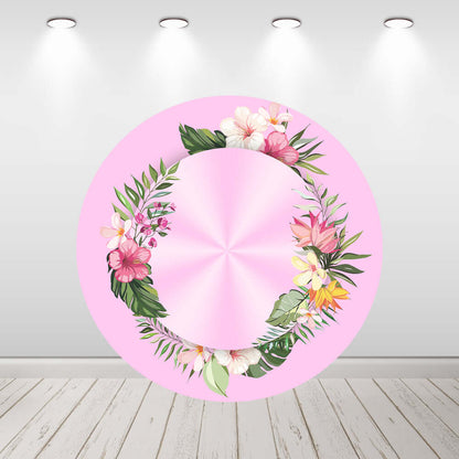 Flamingo Baby Birthday Circle Round Backdrop Party Decoration Tropical Plant Leaves Pink Arch Cover Wall Background For Kids Baby Photo Studio