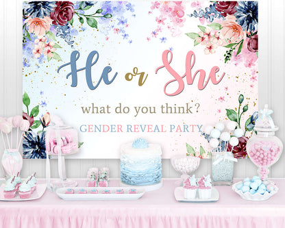 Gender Reveal Party Photography Background Floral Flower He or She Baby Shower Backdrop for Photo Studio