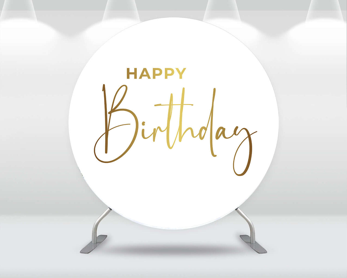 Solid White Round Backdrop Cover Gold Happy Birthday Circle Background Cake Table Banner