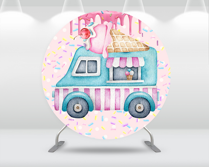 Pink Ice Cream Car Baby Shower Birthday Circle Round Backdrops Children Kids Newborn Photography Backgrounds For Photo Studio