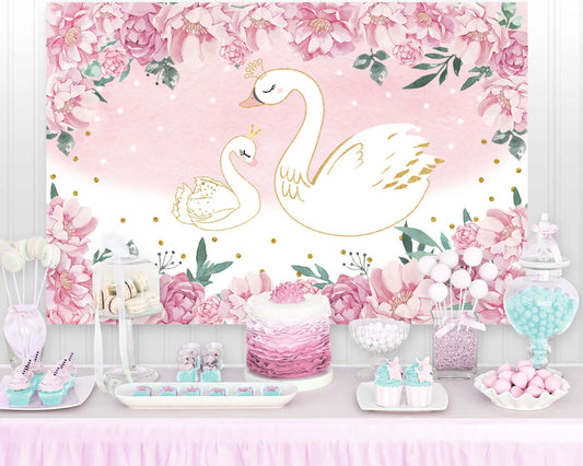 Pink Swan Princess Crown Photocall Baby Girl Birthday Glitters Photography Backdrop Photographic Backgrounds Photo Studio