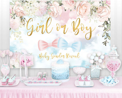 Sensfun Baby Shower Background Balloon Gender Reveal Party Newborn Boy Or Girl Poster Bow Photography Backdrop Family Photocall