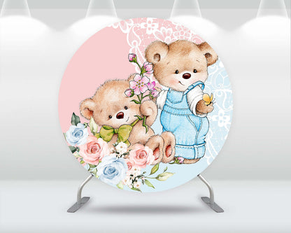 Round Circle Background Cartoon Bear Backdrop Baby Shower Boys Girls Kids Birthday Party Decor Table Decoration