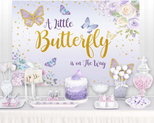 Butterfly Birthday Party Decoration Backdrops Purple Flowers Gold Dots Poster Baby Shower Photo Background For Photo Studio