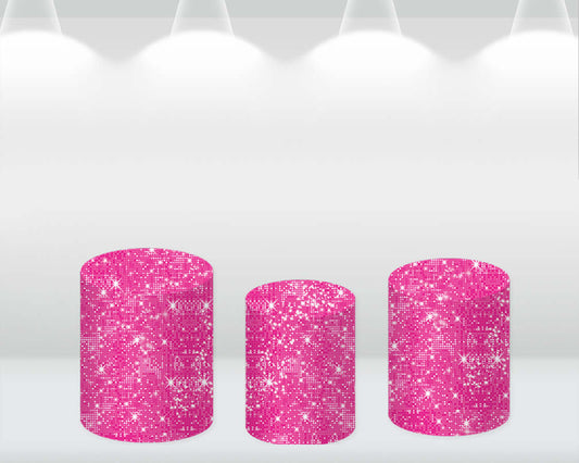 Pink Bling Glitter Cylinder Cover Pedestal Pillar Covers for Kids Birthday Cake Table Party Decoration