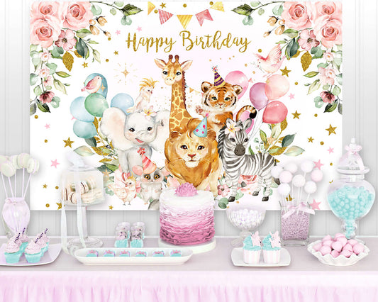 Safari Baby Shower Photo Backdrops Flowers Kids Happy Birthday Photography Background Photocall Banner