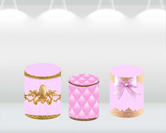 Girl Birthday Cake Table Party Decoration Pillar Covers Pink Bow Lace Baby Shower Cylinder Plinth Cover