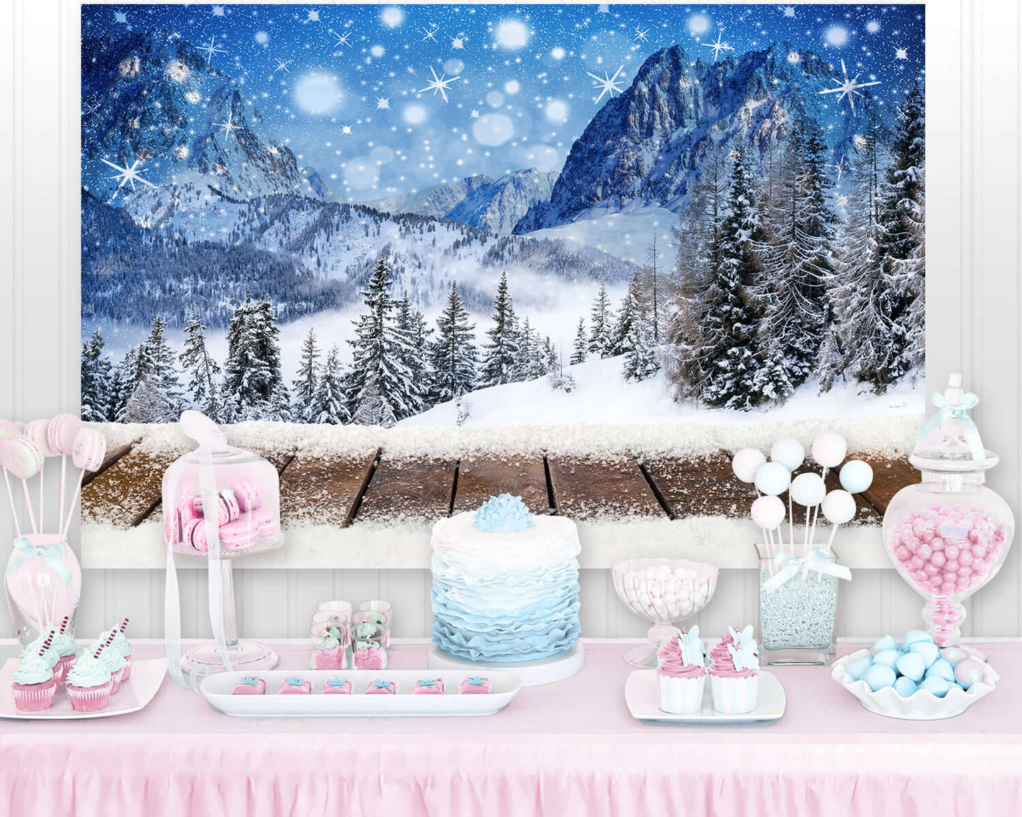 Dreamy Winter Forest Snow Night Christmas Village Nature Landscape Decro Scenic Photography Backdrops For Photozone