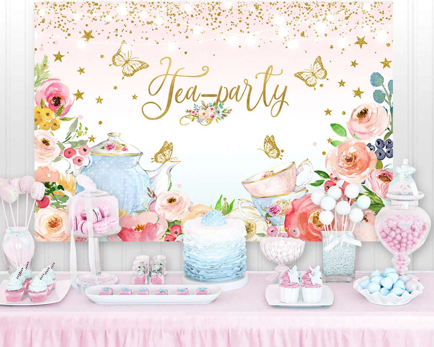 Tea Party Backdrop Princess First Birthday Party Decorations Alice
