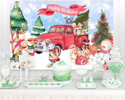 Christmas Gift Car Backdrop Background Wreath Photo Studio Props New Year Toy Reindeer Santa Wallpaper Family Party Decor