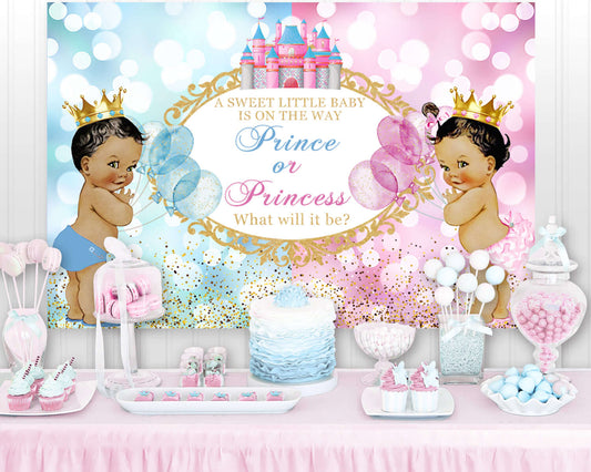 Gender Reveal Party Photography Backdrops Prince or Princess Castle Banner Photobooth Boy or Girl Background