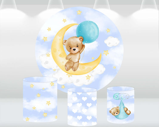 Round Circle Background Cartoon Moon Bear Backdrop Baby Shower Boys Girls Kids Birthday Party Decor Table Decoration