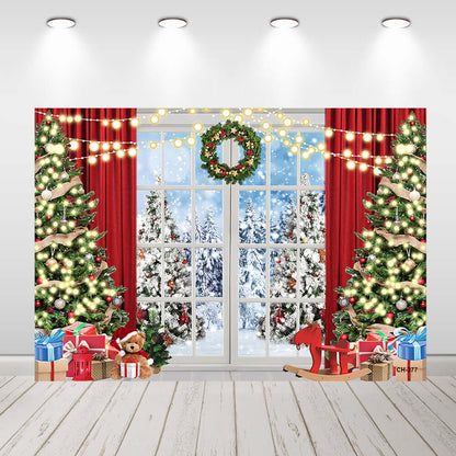 Christmas Window Backdrop for Photography Winter Merry Xmas Tree Background Snow Holiday Photobooth Portrait Party Banner Festival Photo Studio Props Supplies