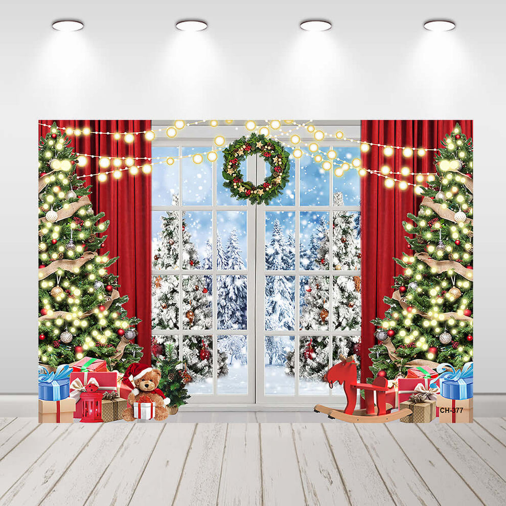 Christmas Window Backdrop for Photography Winter Merry Xmas Tree Backg ...