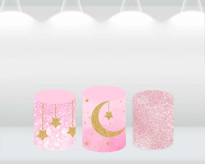 Pink Twinkle Little Star Circle Round Background Glitter Starry Sky Baby Shower Birthday Party Backdrop For Photo Studio