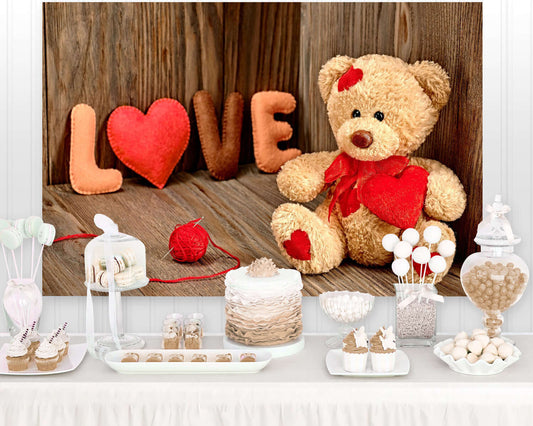 Valentine's Day Photography Background February 14 Red Hearts Bear Baby Shower Portrait Backdrop Photo Studio Props