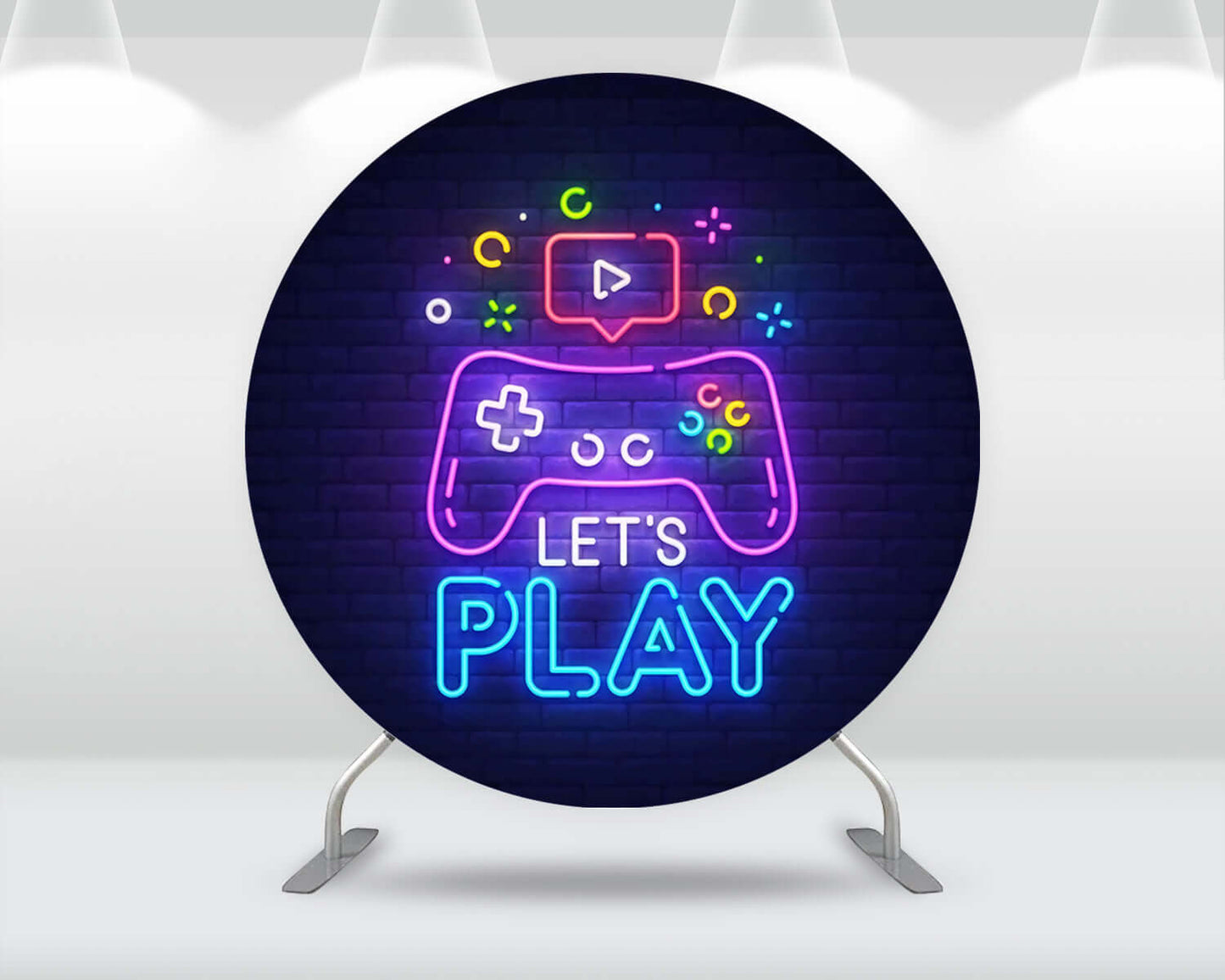Neon Lights Playstation Games Round Backdrop Birthday Party Decoration Candy Table Circle Cylinder covers Photo studio Background