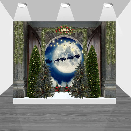 Bokeh Snow Christmas Tree Photo Backdrop Xmas Glitter Lamp Moon Noel Photography Background for Christmas Winter Photo Studio Props