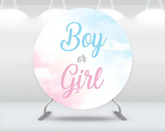 Boy or Girl Baby Shower Round Backdrop Cover Clouds Gender Reveal Party Background for Kids Birthday Decoration Banner
