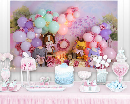 Newborn Baby 1st Birthday Party Backdrops Colorful Balloons Animals Girl Cake Smash Photography Backgrounds For Photo Studio Props