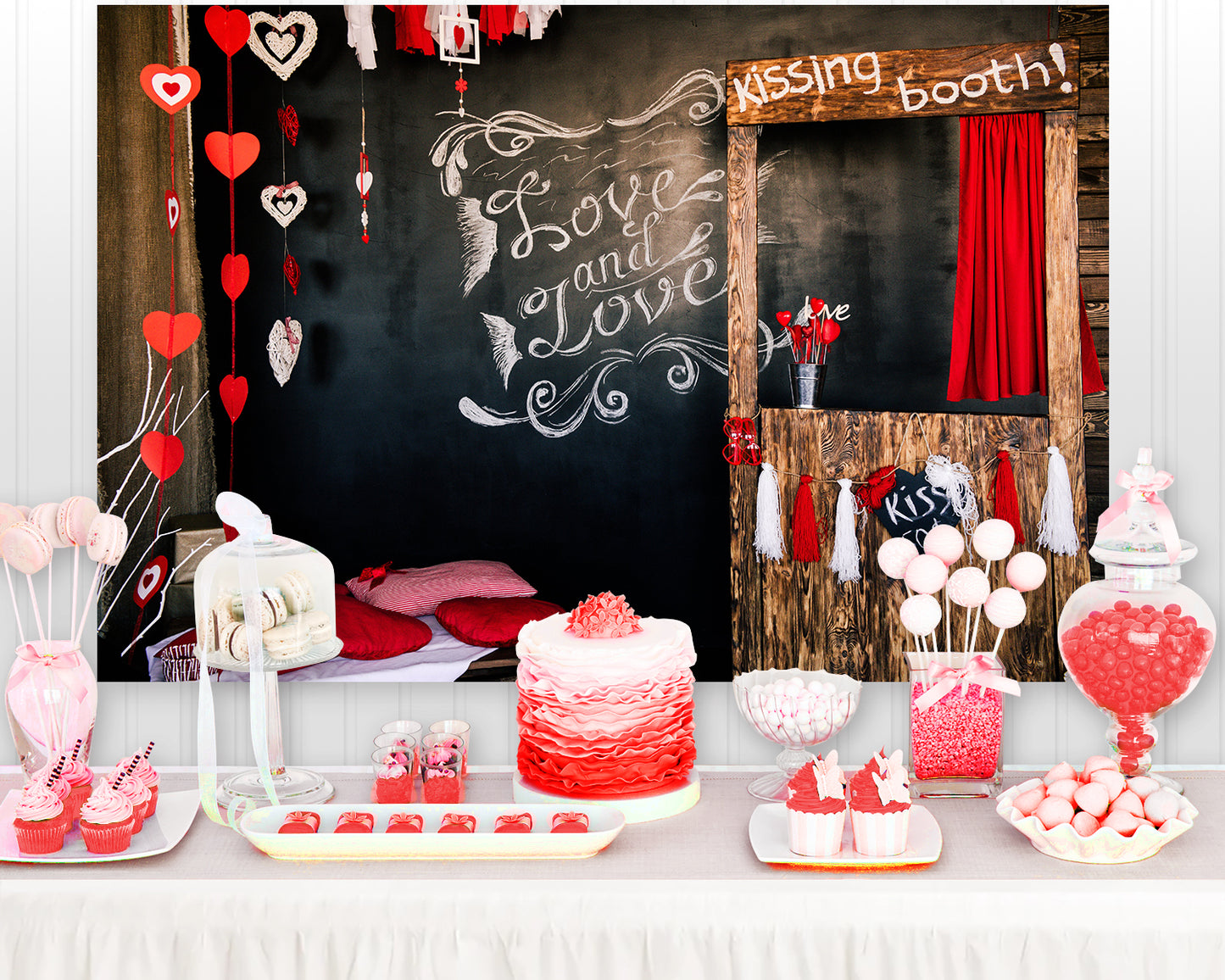 Valentine's Day Photography Background February 14 Red Heart Wood Romantic Backdrop Party Decor Photo Studio Prop
