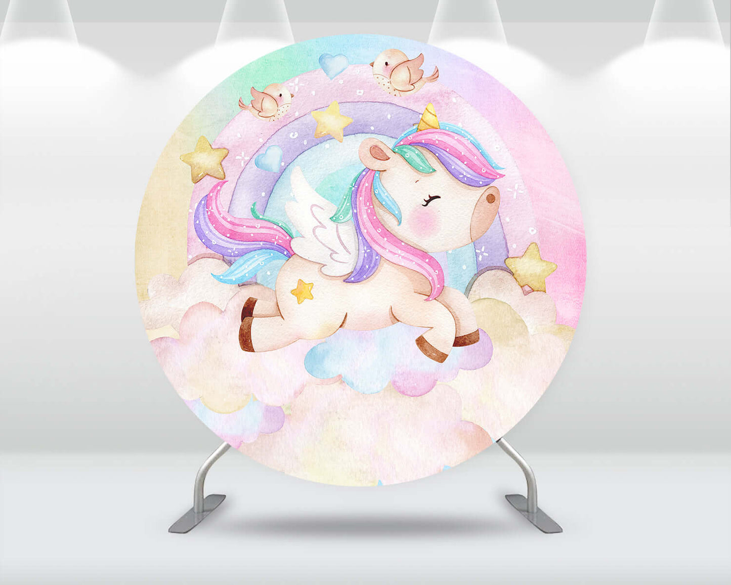 Unicorn Birthday Round Backdrop Cover Star Rainbow Baby Shower Circle Background Cake Table Banner