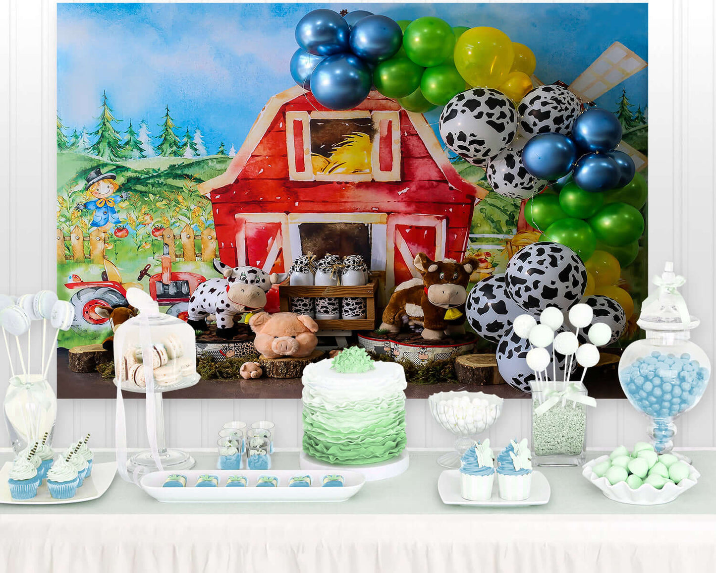 Cartoon Farm Barn Tractor Animal Newborn Baby Birthday Backdrop Cake Smash Background Photo Studio Party Decor Prop