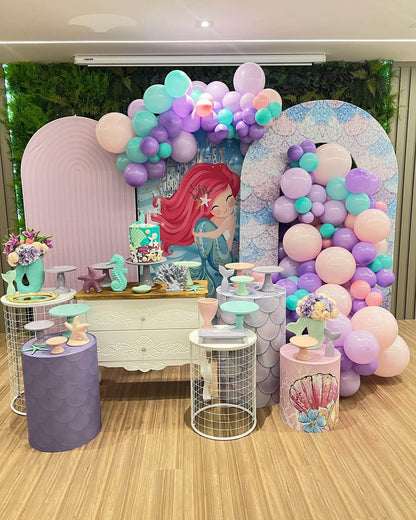 Mermaid Birthday Arch Wall Backdrop Cover Frame Party Decoration Baby Purple Scales Pedestal Pillar Covers Stand