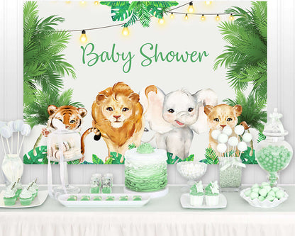 Safari Baby Shower Backdrop Jungle Animals Elephant Birthday Party Decor Customizable Greenery Background Photo Studio Photocall