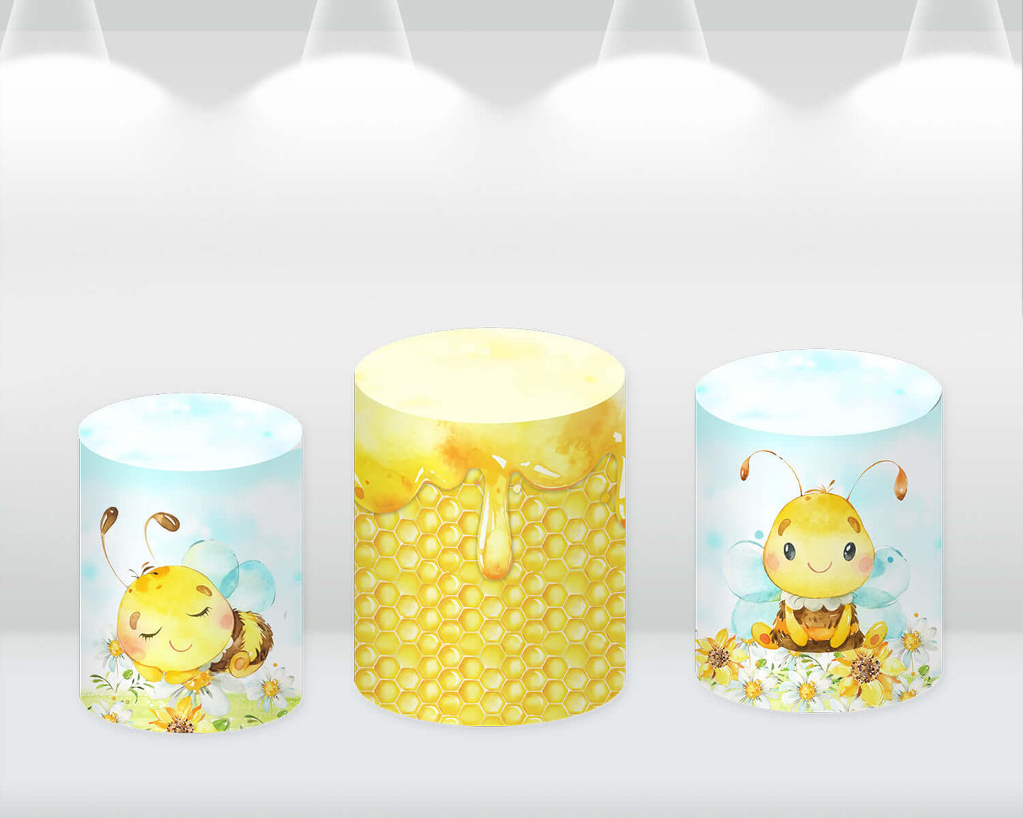 Newborn Baby Shower Round Backdrop Cover Yellow Honey Bee Birthday Party Circle Cover Photography Background Pedestal Cylinder Covers