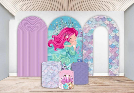 Mermaid Birthday Arch Wall Backdrop Cover Frame Party Decoration Baby Purple Scales Pedestal Pillar Covers Stand