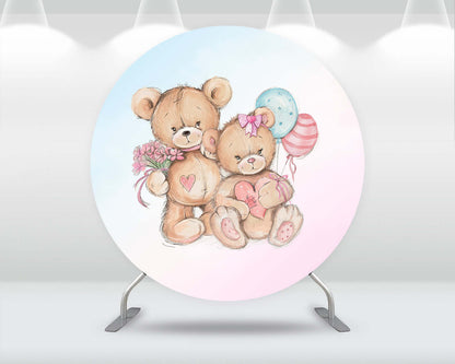 Sensfun Baby Shower Gender Reveal Party Round Backdrop Cover Blue Pink Cartoon Bear Circle Photo Background Backdrops