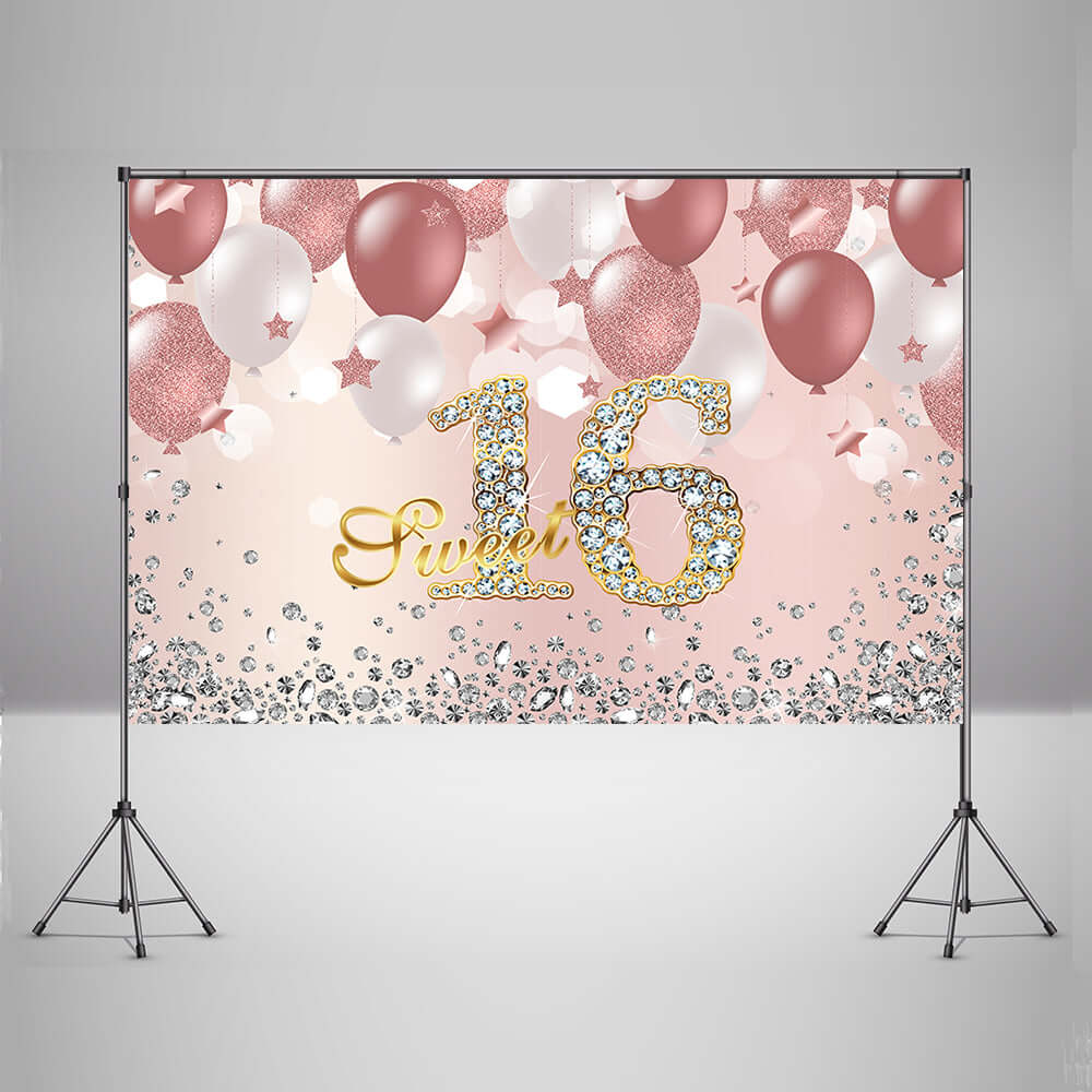 Sweet 16 Birthday Party Backdrop Rose Gold Glitter Dots Diamond Princess Sweet Sixteen Photography Background for Girls Happy 16th Birthday Decorations Banner Photo Booth