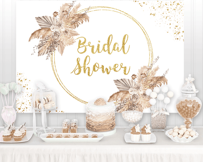 Bridal Shower Backdrop Gold Glitter Dots Background for Photo Studio Brown Flower Photocall Wedding Theme Party Decoration