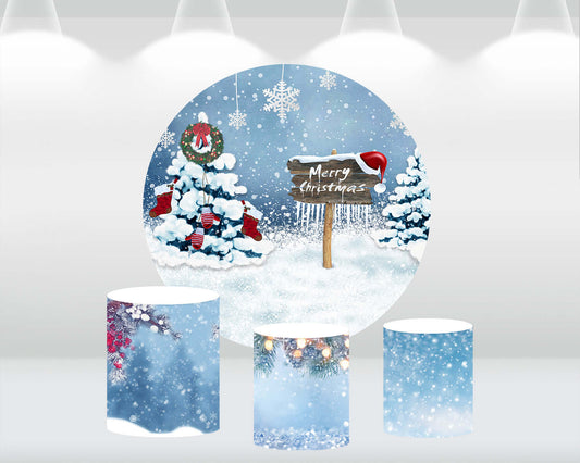 Merry Christmas Round Backdrop Dreamy Snowflake Xmas Tree Party Decor Background Photographic Kids Photo Studio