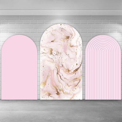 Baby Shower Purple Pink Marble Texture Gold Arched Chiara Backdrop Cover for Birthday Wedding Decorations Doubleside Elastic