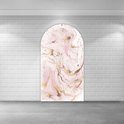 Baby Shower Purple Pink Marble Texture Gold Arched Chiara Backdrop Cover for Birthday Wedding Decorations Doubleside Elastic