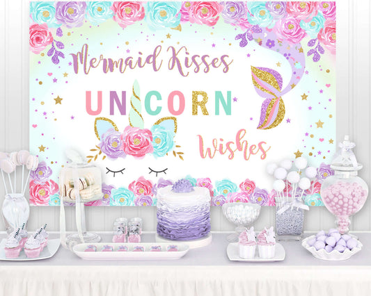 Mermaid Unicorn Birthday Photography Backdrops Rainbow Unicorn Background Flower Photobooth Banner