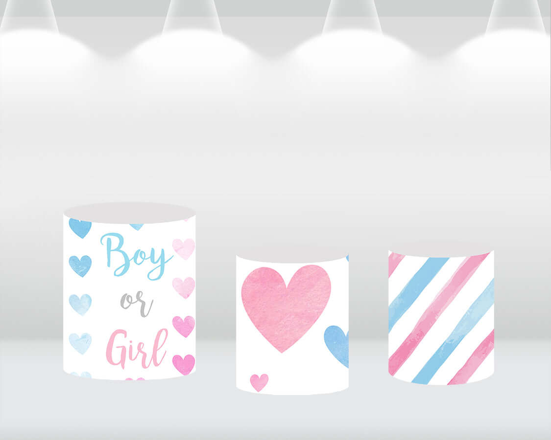 Custom Gender Reveal Party Background for Baby Shower Kids 1st Birthday Round Backdrop Cover Boy or Girl Elephant Cake table Banner