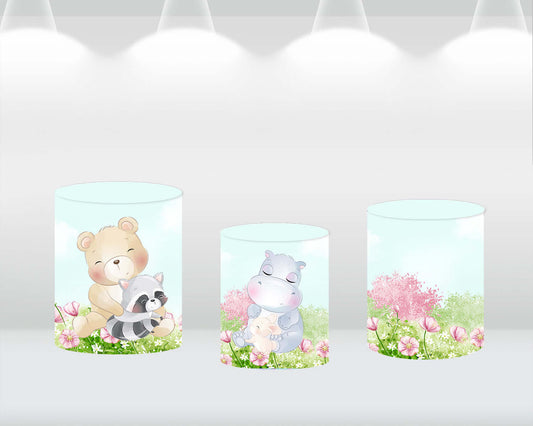 3pcs Spring Garden Cute Animals Table Cylinder Cover for Birthday Party Decor