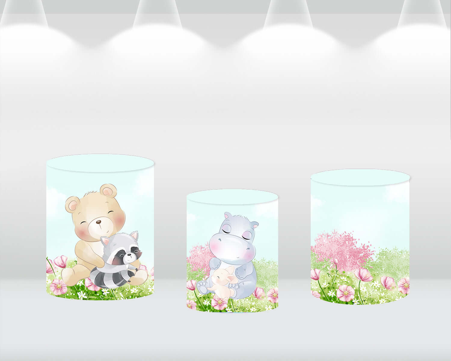 3pcs Spring Garden Cute Animals Table Cylinder Cover for Birthday Party Decor