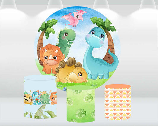 Safari Dinosaur Round Backdrop Cover Baby Shower Boy 1st Birthday Circle Background Party Decoration Cake Table Banner Photocall