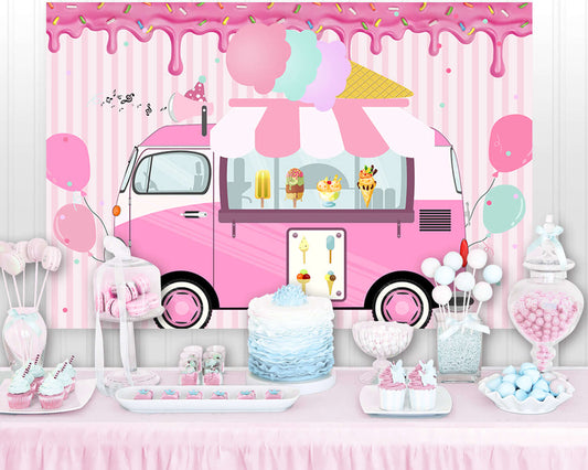 Ice Cream Party Backdrop Summer Pink Sweet Candy Princess Girl Baby Shower Birthday Photography Background Doughnut Decoration Banner