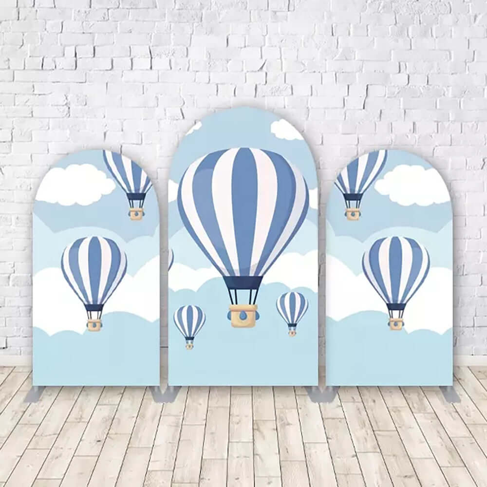 Hot Air Balloons Arched Backdrop for Kids Birthday Boy Baby Shower Party Decoration Blue Background Banner